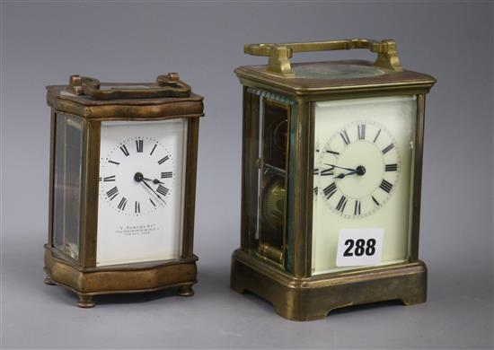 Two French brass carriage timepieces